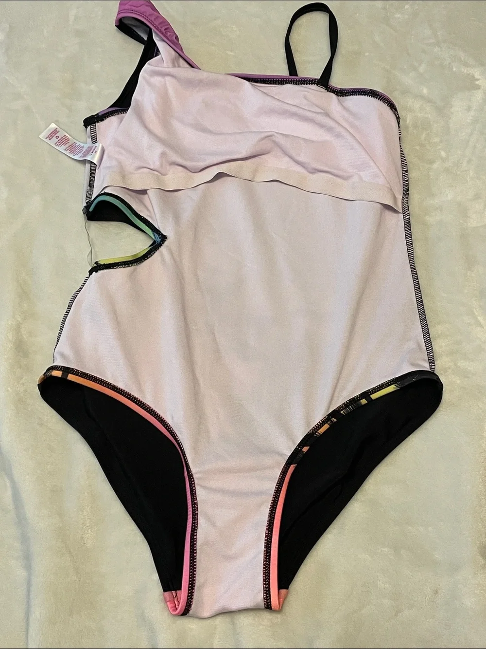 Justice Girls One-Piece Swimsuit - Rainbow Gradient with Black Palm Silhouettes